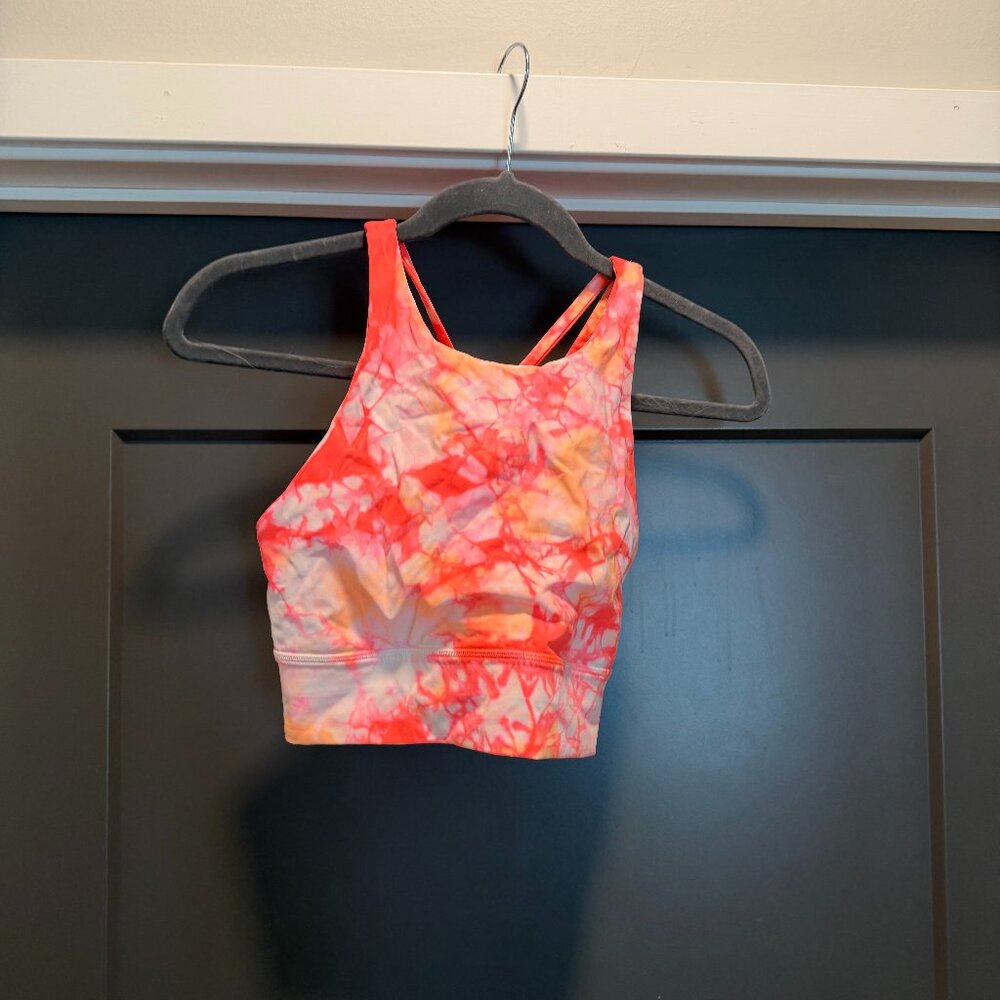 Neon orange high-neck energy sports bra